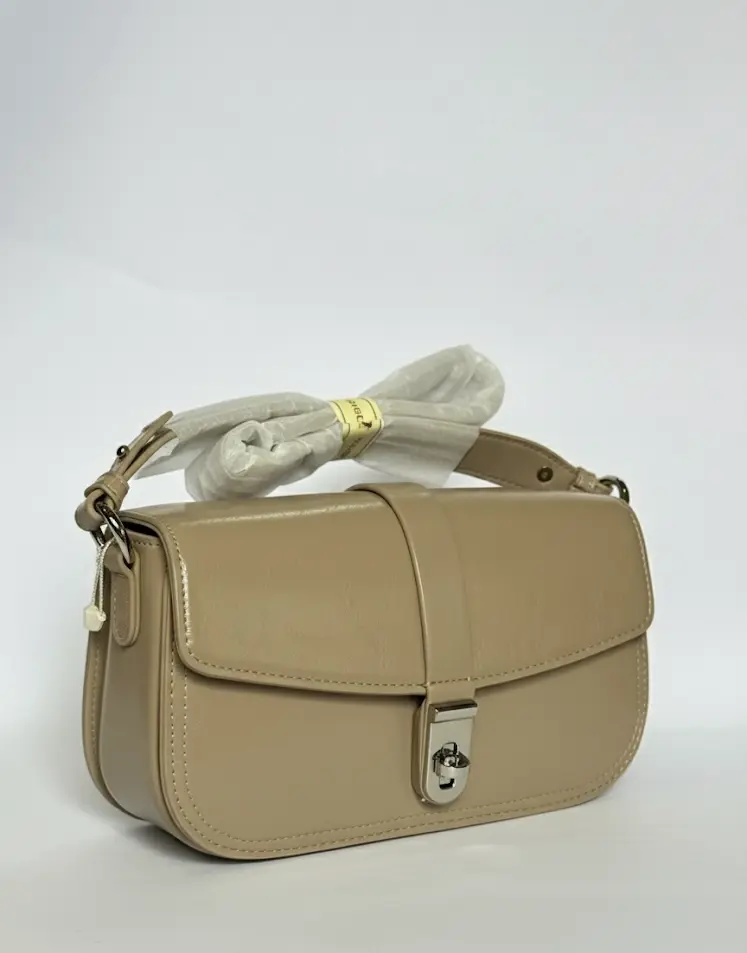 [1] Classic Beige Shoulder Sling Bag with Metal Lock