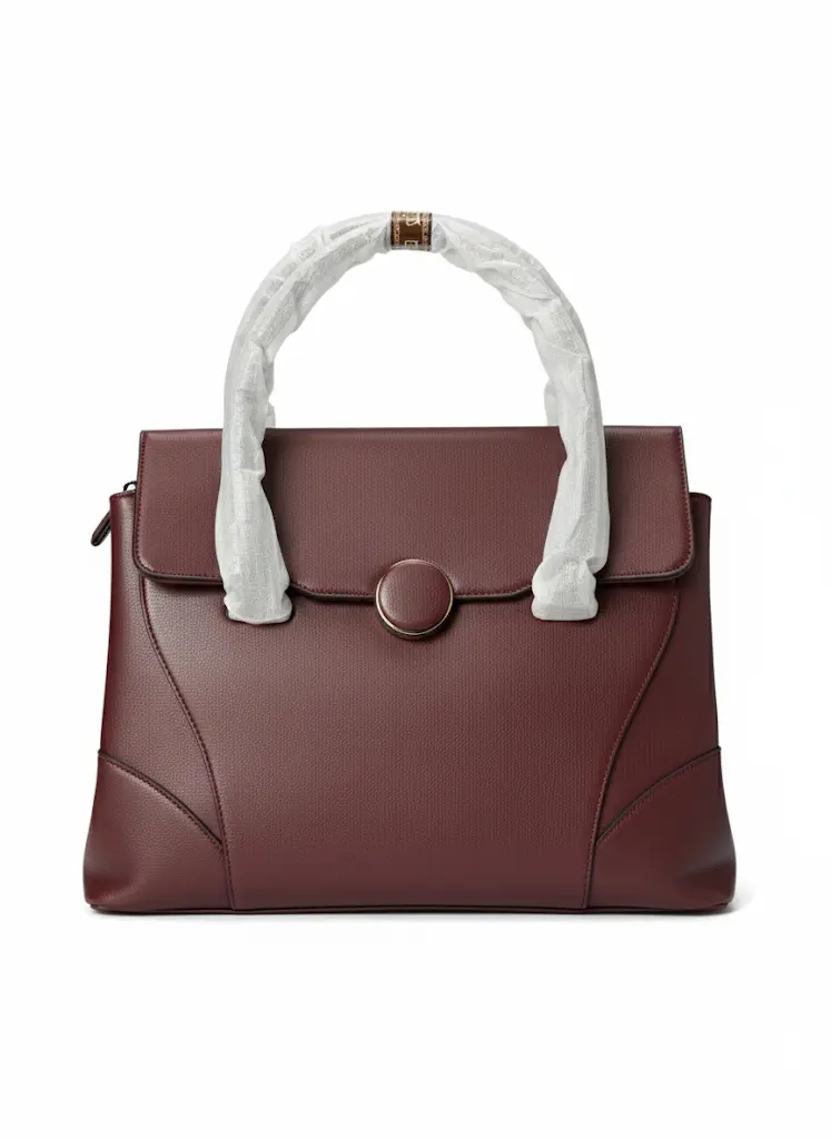 [1] Leather top-handle satchel circular clasp (MAROON)