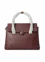 Leather top-handle satchel circular clasp