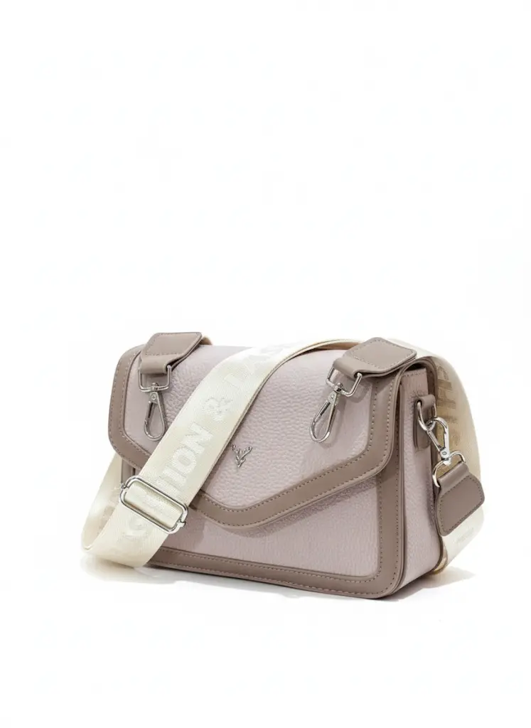 [0] Chic Textured Crossbody with Bold Logo Strap (PALE PINK-TAUPE)