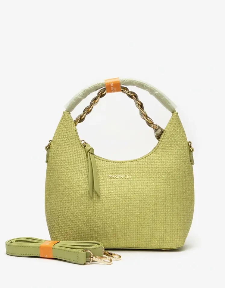 [1] Magnolia Woven Texture Hobo with Chain Scarf Handle (GREEN)
